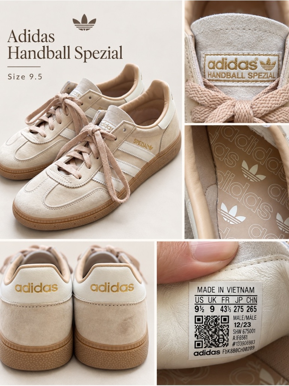 adidas Men’s Beige Suede Sneakers with White Stripes size US 9.5 - Picture 5 of 5